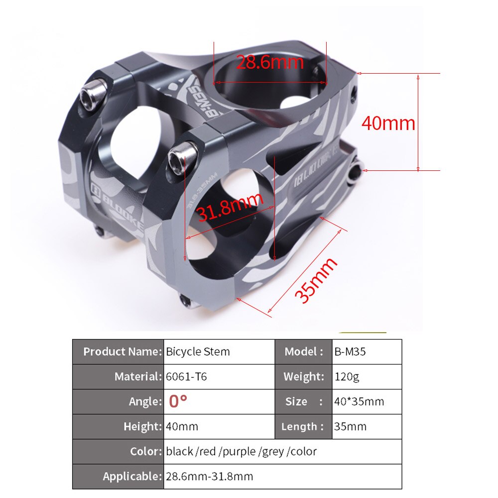 BLOOKE MTB Stem 35mm 0 Degree For Bicycle Handlebar 31.8mm 28.6mm Steerer XC DH AM FR Enduro Downhill Mountain Bike Parts