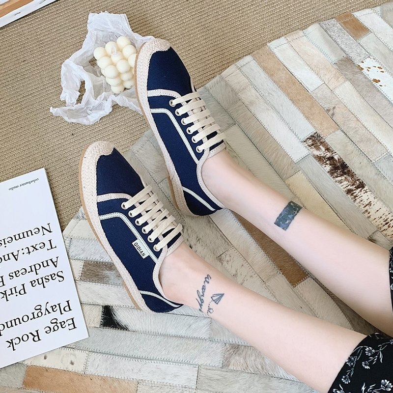 Frauen Spitze-hoch Espadrilles Lässig Herde Plattform Turnschuhe NäHenne Keile Schuhe für Frauen Flache Spitze-hoch Runde hanf