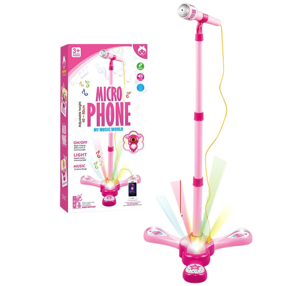 Børn mini stand type mikrofon karaoke maskine karaoke musik instrument legetøj til drenge piger - pink/blå 797258: Lyserød