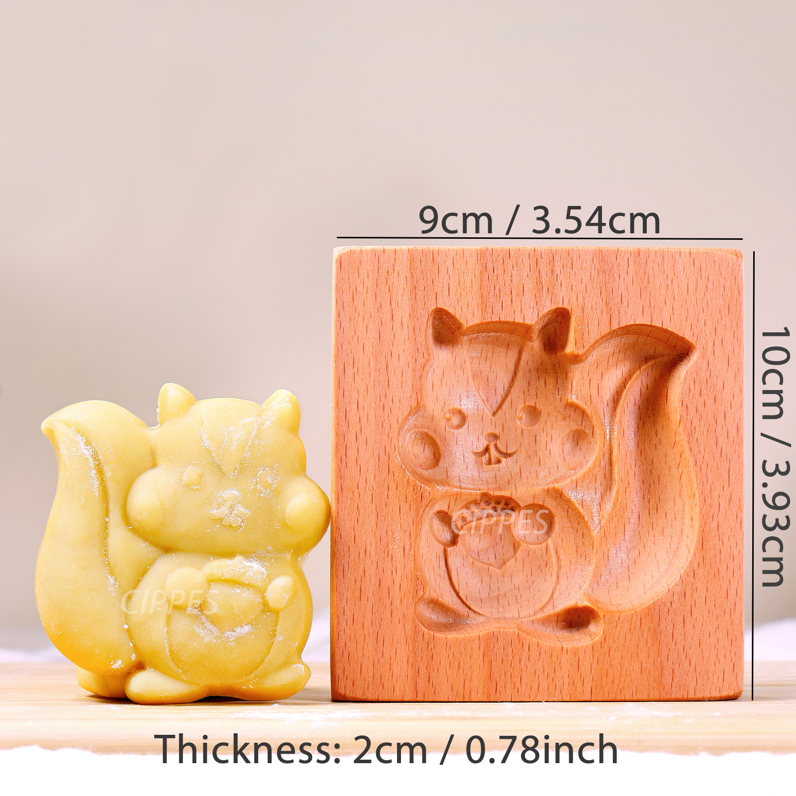 1 molde de madera para galletas de Navidad, patrones de animales, moldes para cortar galletas en relieve tallados en 3D, pájaro, oso, tigre, caballo, ardilla: Púrpura