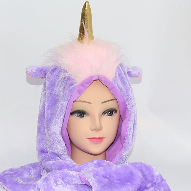 SELLWORLDER niñas lindo sombrero 30 cm * 22 cm unicornio bebé invierno cálido bufanda y sombrero y conjunto de guantes: purple