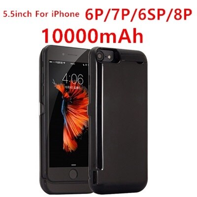 10000 mAh ładowarka Case dla iPhone 7 6 6s 8 Plus telefon ładowania baterii skrzynki pokrywa dla iPhone 5 SE 5S 5C Power Bank Case: 6P 6SP 7P 8P Black