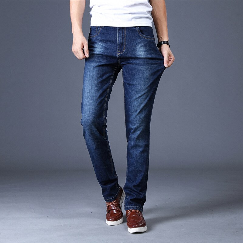 Jeans voor heren dunne zomer casual broek lange slanke elastische lente joggingbroek denim mannelijke streetwear moownuc: Blauw / 34 180cm 78kg