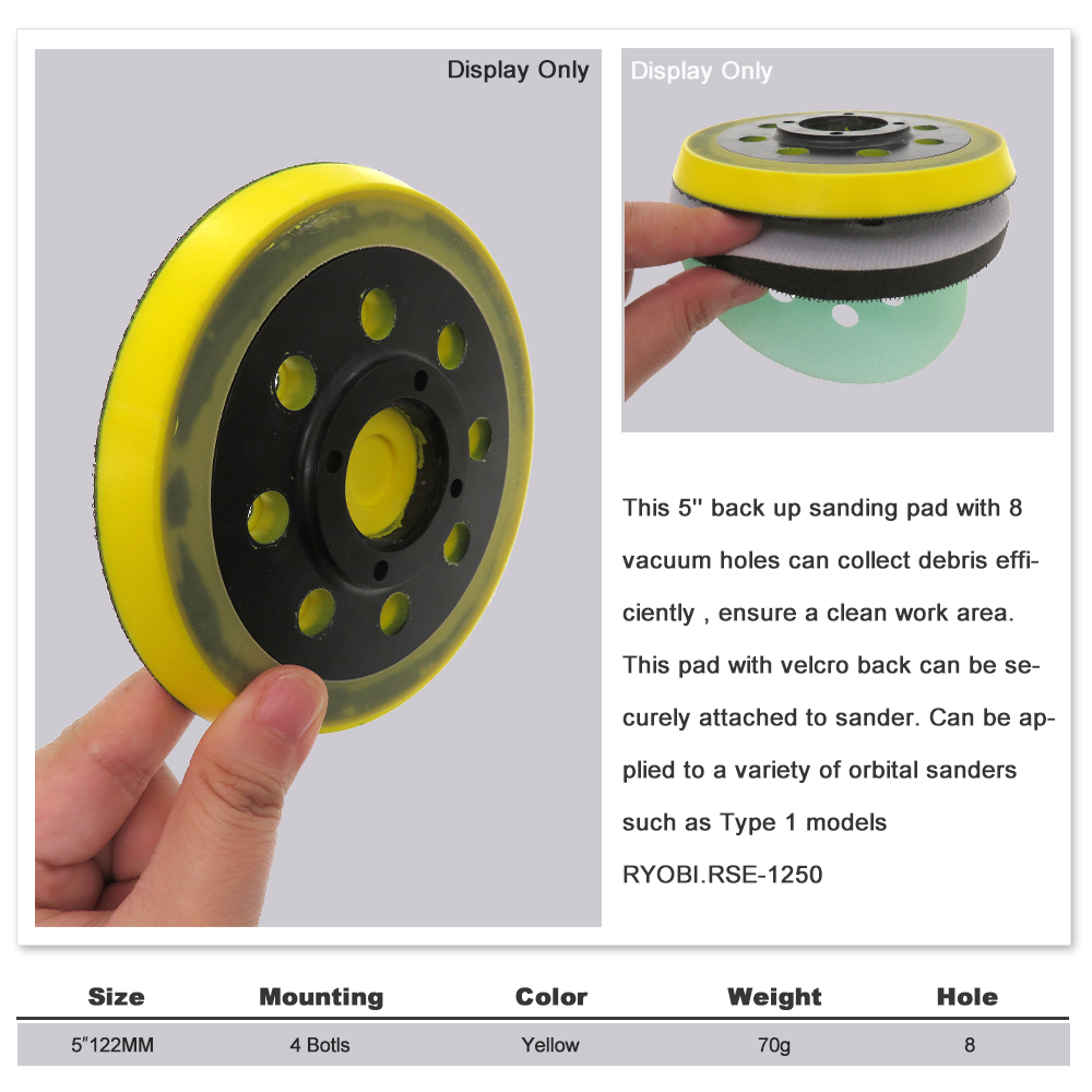 5 Inch Sanding Pad Hook &amp; Loop 8 Hole Backing Plate 125mm For DeWalt RYOBI RSE 1250 Random Orbital Sander Grinder Abrasive Tools