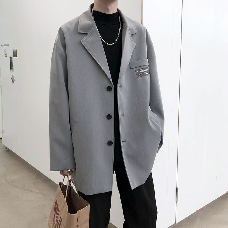 Gris negro chaqueta de de los de la sociedad de la chaqueta de traje para hombre coreano holgado de estilo informal vestido chaqueta para hombre Oficina Formal prendas de vestir