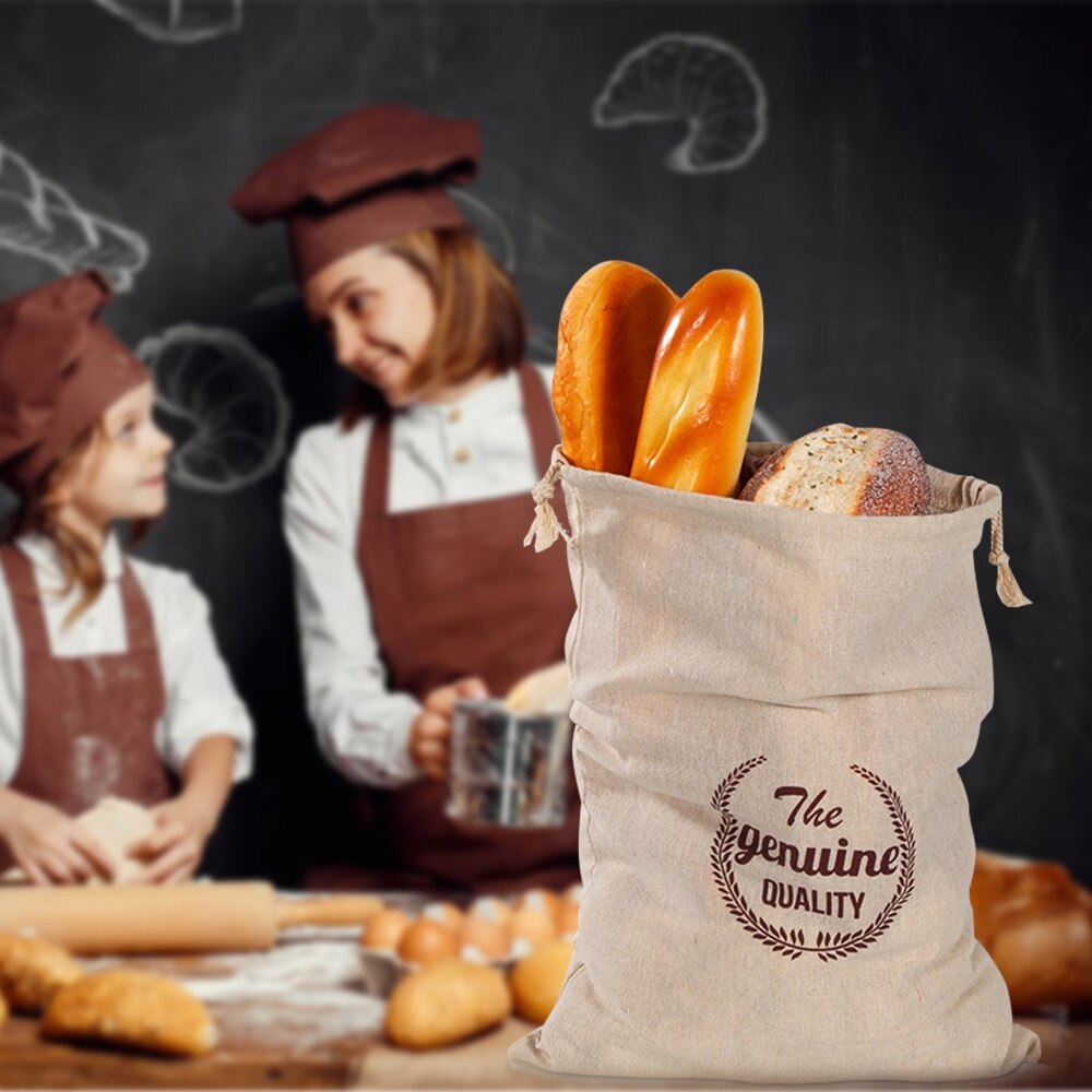 Linen Bread Bag Reusable Homemade Artisan Bread Storage Bag French Baguette Drawstring Bag Kitchen Storage