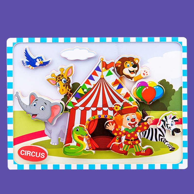 3D cartoon illustration Wooden stereo Velcro stickers jigsaw puzzle 3D sensory toys for girls and boy: 1