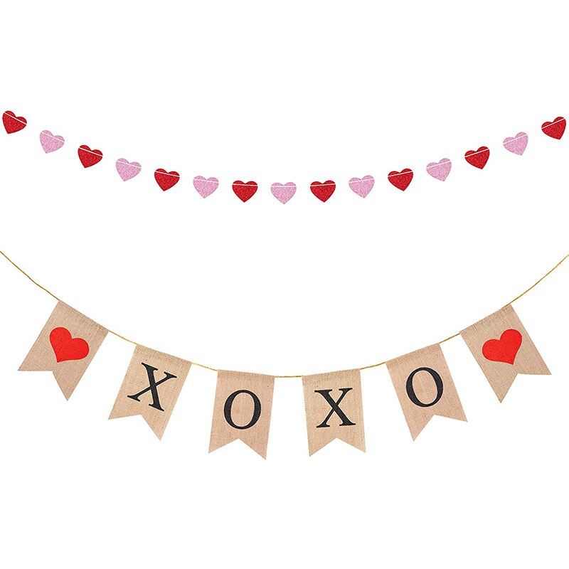 Valentijn - Rood Hart & Harten - Liefde Guirlande - Slinger Vilt Banner Vlag Rood Satijn Lint Huwelijk Geboorte Feest Verjaardag Jubileum Bruiloft Babyshower Wedding Birthday P