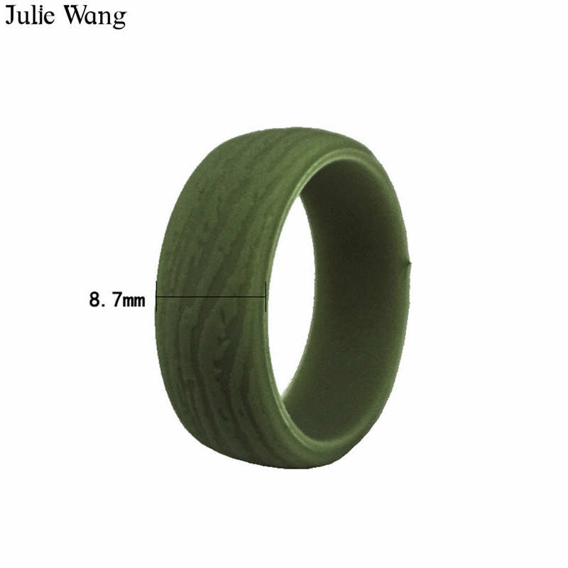 Julie Wang 5 PCS 8.7mm Houtnerf Siliconen Mannen Ring Gemengde 5 Kleuren Party Sport Wedding Party cocktail Ringen