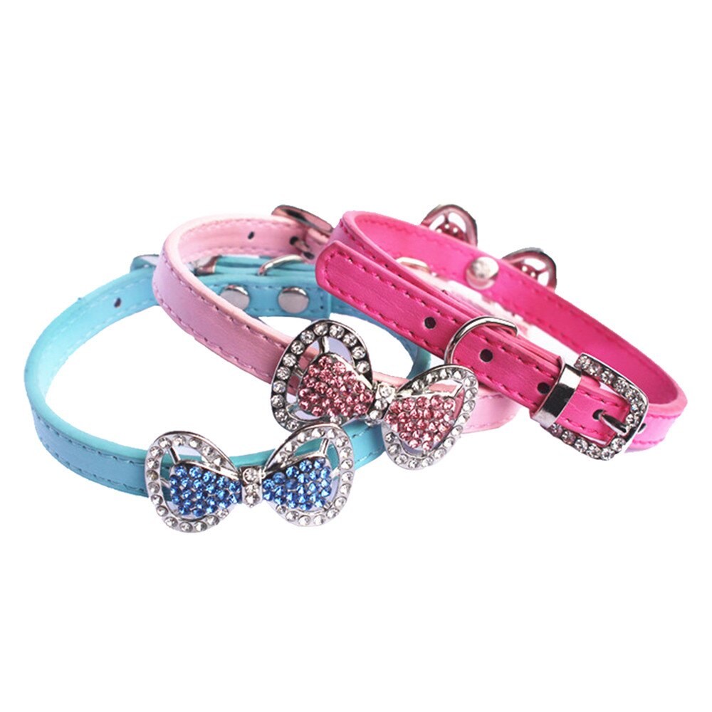 Colar de couro do cão do gato do cão do cão do gato do diamante artificial