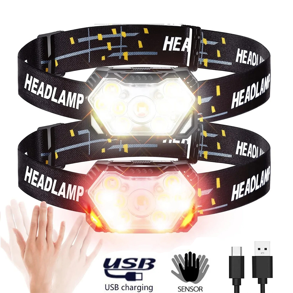 2000lm superklare pandelamper 9 led usb genopladelige bevægelsessensorer bærbare søgelamper til fiskeri camping udendørs