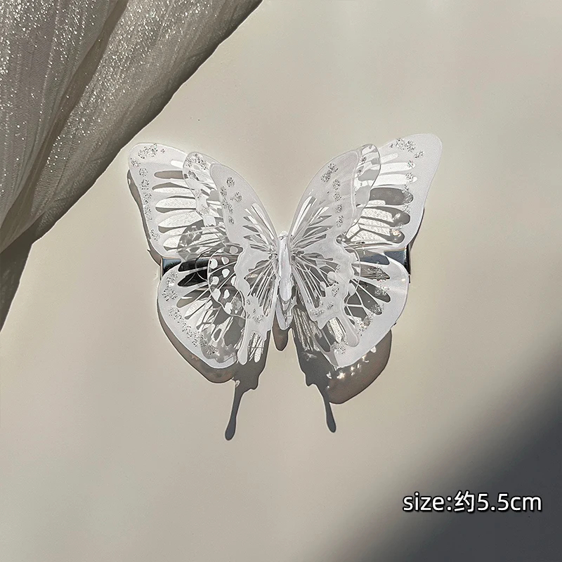 Pinza de pelo de mariposa 3D , pinzas para el cabello con forma de mariposa móvil, horquilla decorativa para el cabello dulce para niñas, diadema, accesorios para el cabello: Gris