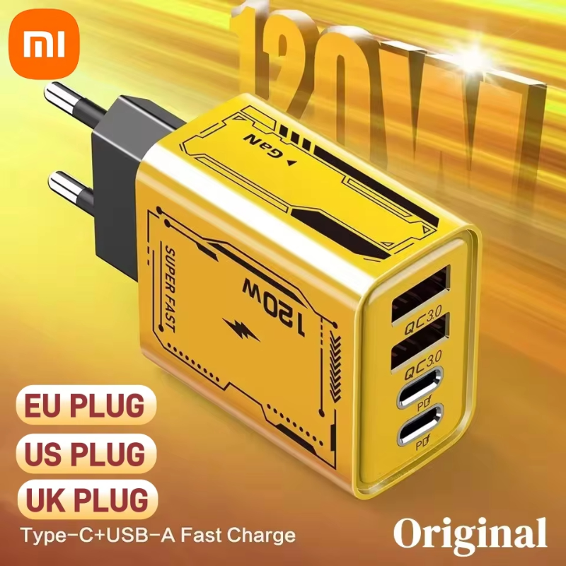 Xiaomi 120W Original Ladegerät EU/UK/US 4-Ports Ultra Schnellladung Typ-C GaN Telefon Ladegerät USB-C QC 3.0 Universal Telefon Adapter