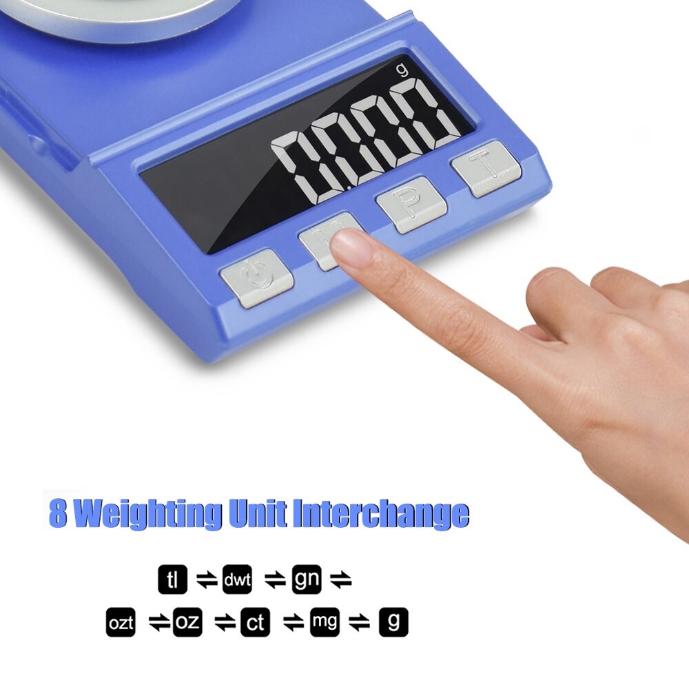 Toolour100g/50gX0.001g Mini balanza de precisión para joyería Pantalla LCD portátil Escala de peso de carga USB para el laboratorio de medicina electrónica