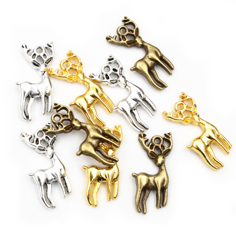 15 Stuks Bedels Kerst Hert Sika 27X18Mm Antiek Brons Zilver Kleur Hangers Maken Diy Handgemaakte Tibetaanse Zilveren Kleur Sieraden: Licht Geel Kleur