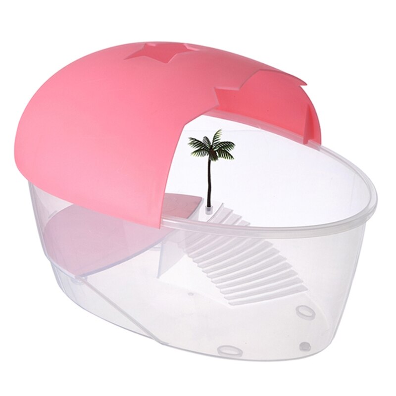 GXMA Reptile Cage Small Plastic Terrarium for Reptiles House with Semi-Closed Cover Transparent Body Good Ventilation: Pink