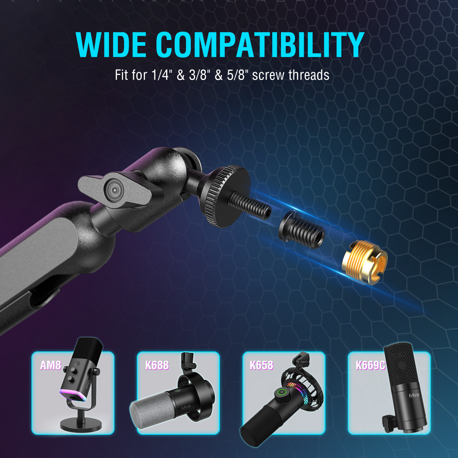 Soporte de micrófono de brazo de perfil bajo ajustable FIFINE con gestión de cables/soporte de escritorio, pluma de suspensión para Ampligame AM8-BM88 K688
