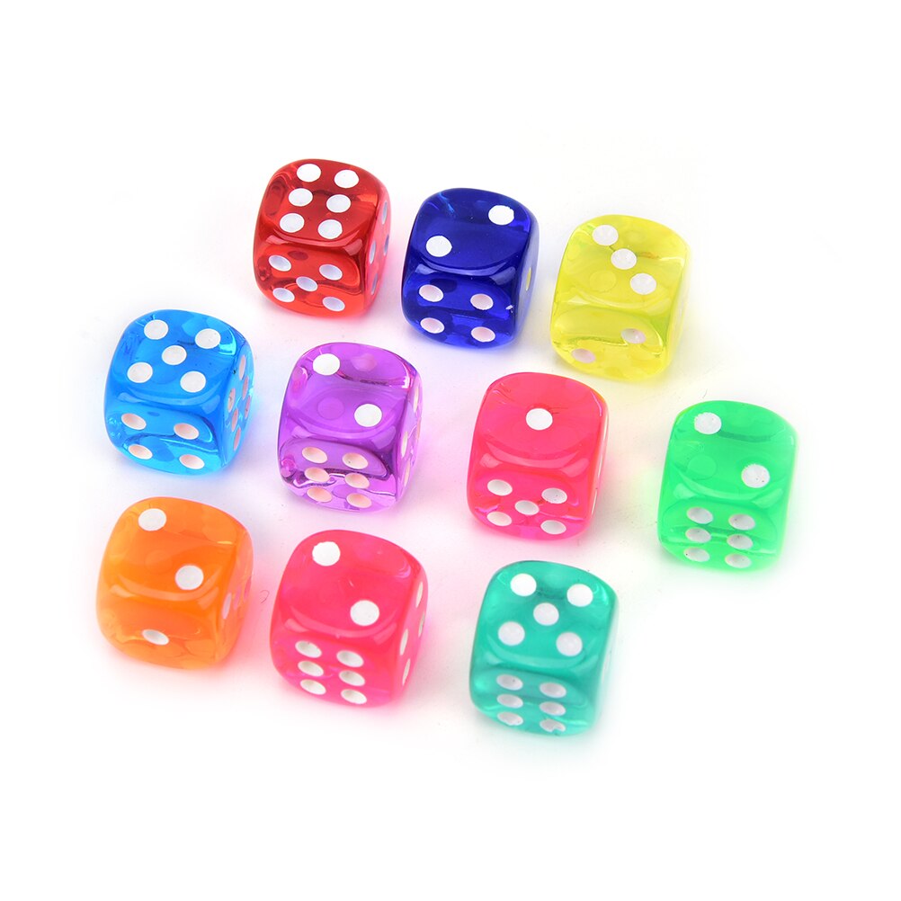 10 Pcs 14mm Dice Transparent Solid Glitter effect in 12mm square corners Plastic cube d6 Gambling Dice