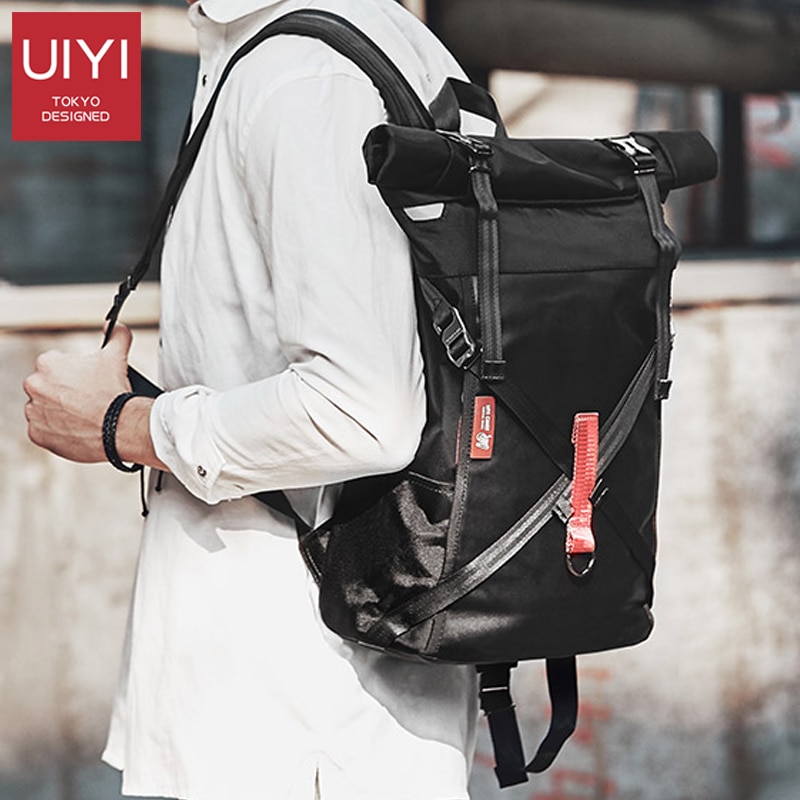 UIYI Men's Shoulder Backpack Roll Cover Mochilas 14 Inch Large Capacity Backpack Travel Backpack Waterproof Teenage school bag