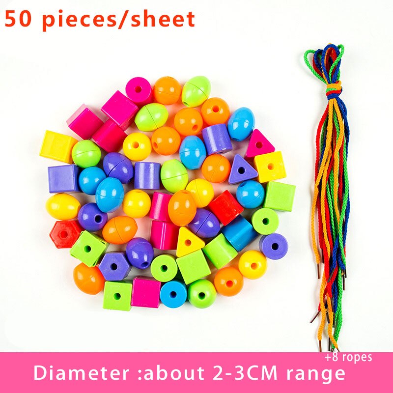 50pcs/set Geometric Figure Plastic Threading Beads Handwork Early Educational Toys Kindergarten Crafts Beads Toys: C