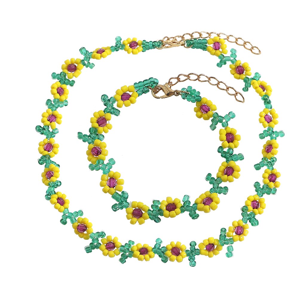 Dvacaman Korean Trendy Colorful Little Daisy Flower Beaded Necklace for Women Boho Acrylic Bead Clavicle Necklace Choker Jewelry: set1