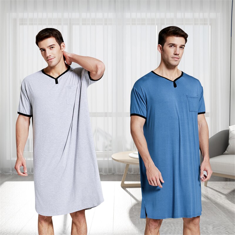 Zomer Dunne Mannen Pyjama Effen Korte Mouwen Pyjama Night Robe Badjas Mannelijke Katoen Losse Badjas Nachtkleding Plus Size