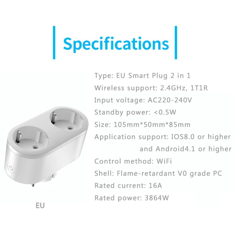 WiFi Smart Plug Outlet 2 in 1 Tuya Remote Control ... – Vicedeal