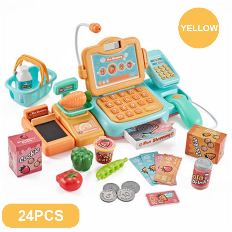Caja Registradora de juguete para supermercado para niños, simulación de deslizamiento, cálculo, tienda de conveniencia, caja registradora: 24PCS Yellow