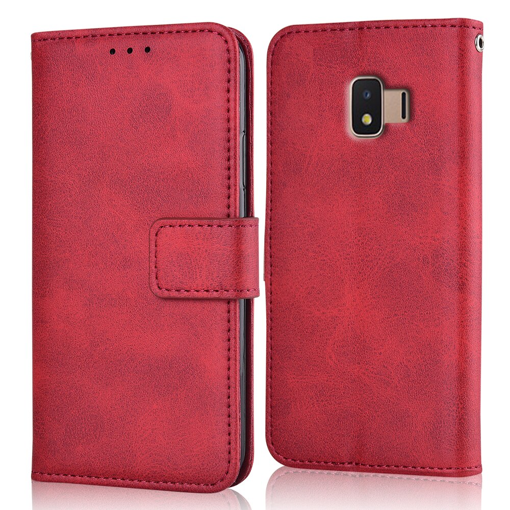 Voor op samsung galaxy  j2 core  j260 j260f sm -j260f cover galaxy  j2 core cover portemonnee leren hoesje voor samsung  j2 j 2 core hoesje: Niu-rood