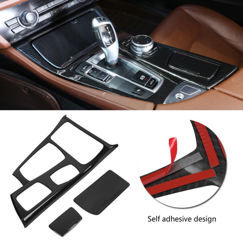 1 Set Auto Interieur Middenconsole Versnellingspook Panel Cover Trim voor BMW 5 Serie F10 Carbon fiber/Chrome/Houten: Carbon fiber