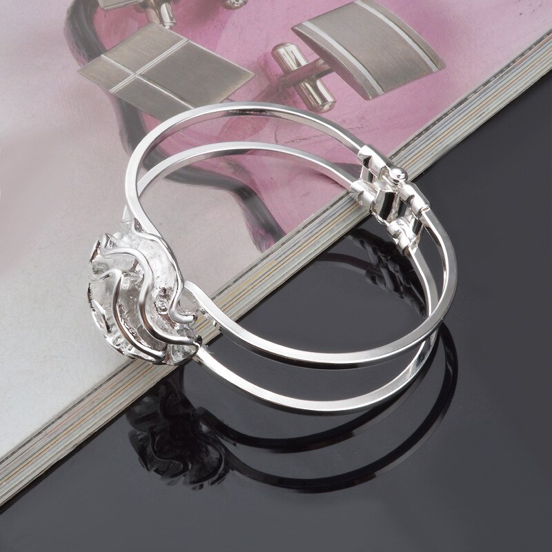 OMHXZJ Persoonlijkheid Mode OL Vrouw Meisje Party Zilveren Bloem Open 925 Sterling Zilveren Manchet Bangle Armband BR166