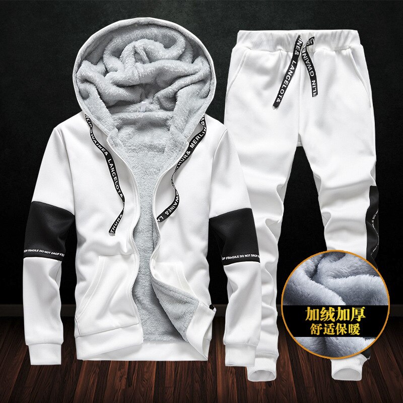 Winter Fleece Hoodies Mannen Sport Casual Hooded Warm Sweatshirts Mannelijke Dikker Trainingspak 2 Pc Mannen Moleton Masculino