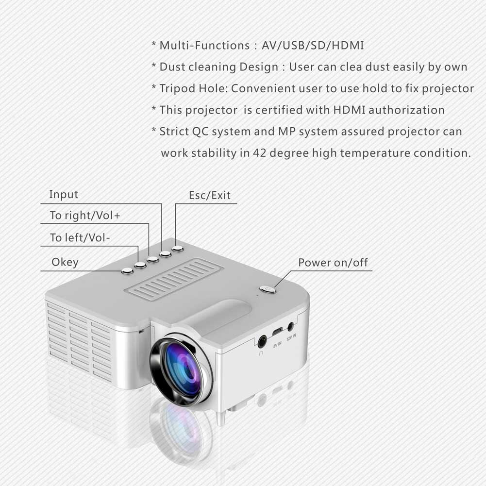 US Plug LED Projector Home Cinema Theater Portable UC28 PRO HDMI Mini VGA/USB/SD/AV/HDMI Digital LED LCD Projector