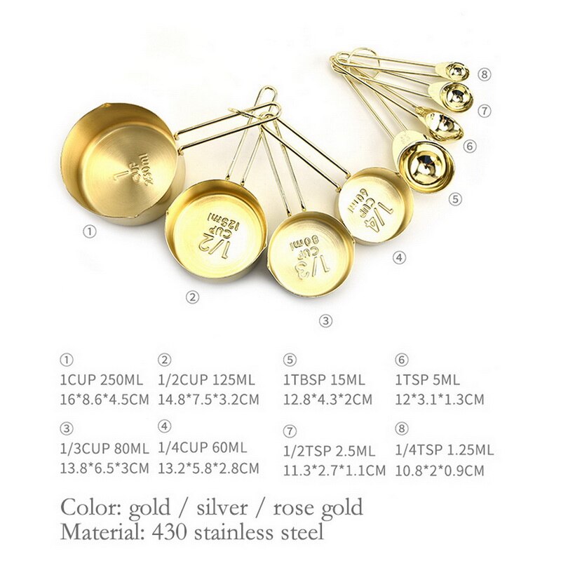 8Pcs Stainless Steel Measuring Spoons and Cups Stackable Set Stackable Measuring Set Liquid Dry Food Measurement Cup