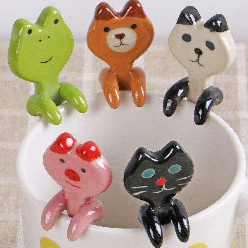 Hangable Novelty Funny Animal Ceramic Coffee Spoon Stirring Spoon Dinner Spoon Teaspoon for Children Kids Pig Frog Bear Cat