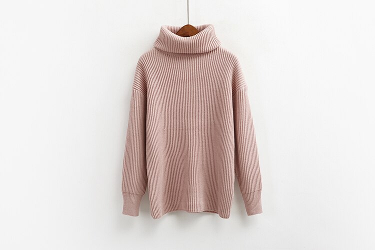 Korean Simple Basic Knitted Sweaters Women Winter Turtleneck Long Sleeve Pullovers Sweater Female Casual Jumper 8 Colors: Pink