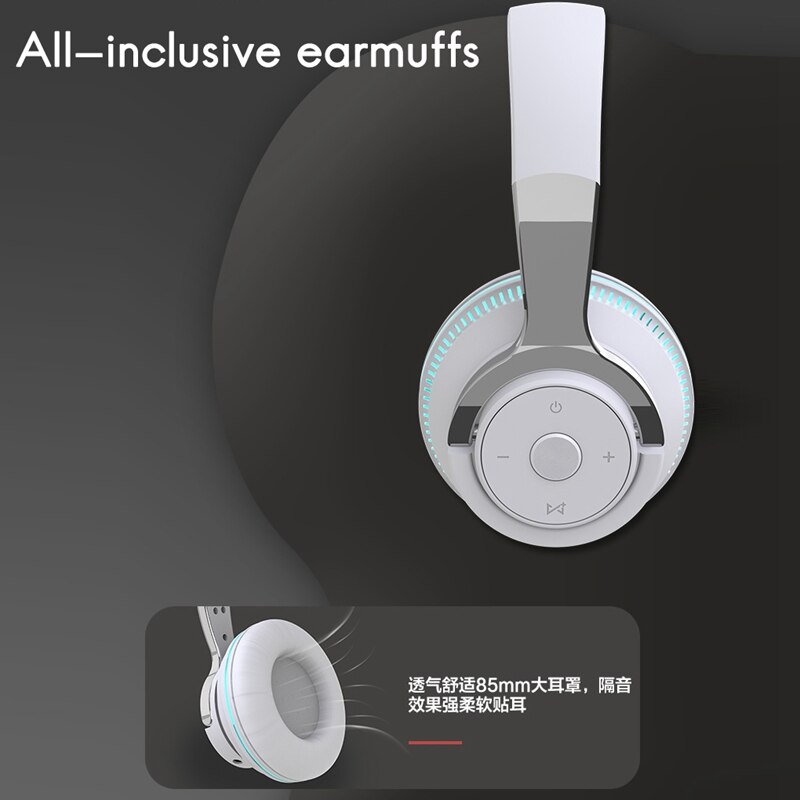 H2 Wireless Bluetooth Headset Colorful Lighting Game Foldable Headset Support Bluetooth/AUX Wired/Card Playback
