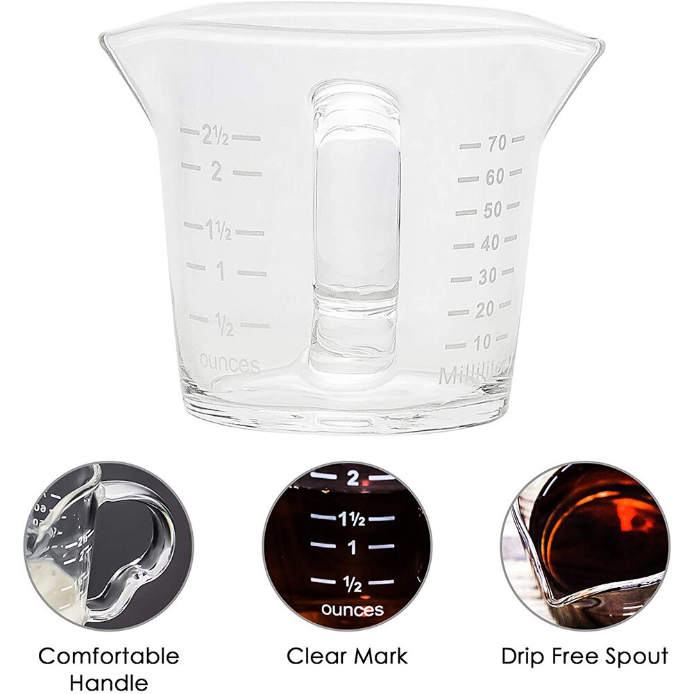 2 Pack Espresso Measuring Glass,3-Ounce Double Spouts Shot Glass with Pouring Handle,Heat Resistant Measuring Pitcher