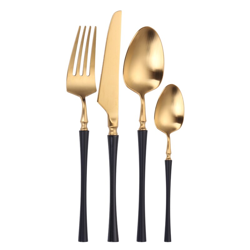 Matte Gold Cutlery Set 4 Pieces Spoons Forks Knives Flatware Cutlery Sets 18/10 Stainless Steel Cutlery Set Golden Tableware Set: black gold 4 pcs