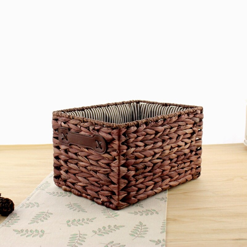 Cestas de almacenamiento tejidas hechas a mano para el hogar, caja de almacenamiento Rectangular, organizador de fruta, contenedor de comida, decoración: Brown 14x24x18