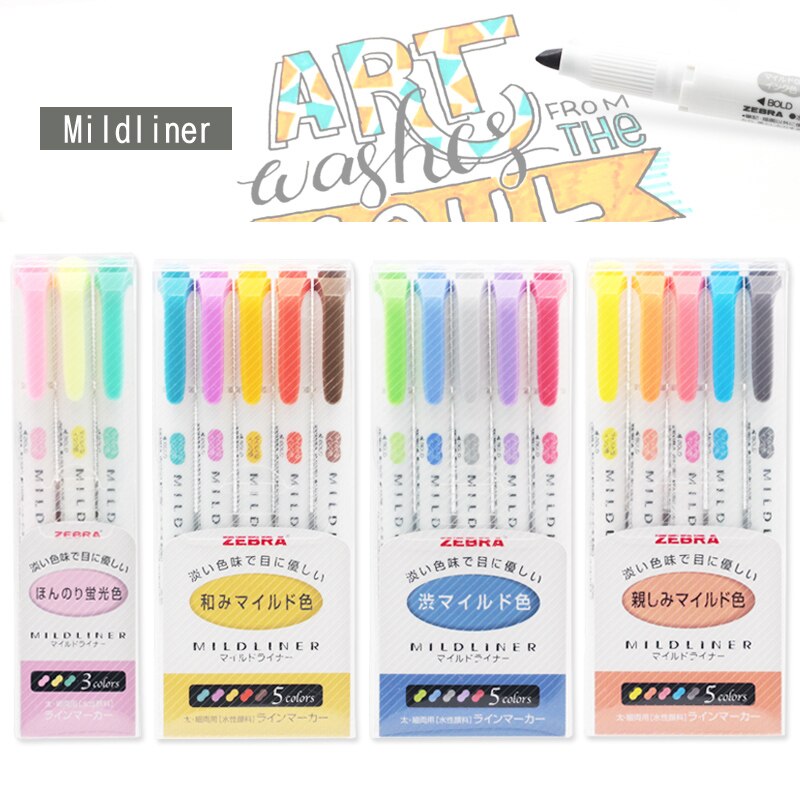 5pcs/set Japanese Zebra Mild Liner Double Headed Highlighter Pen Drawing Marker Pens Zebra Mildliner Scribble Stationery
