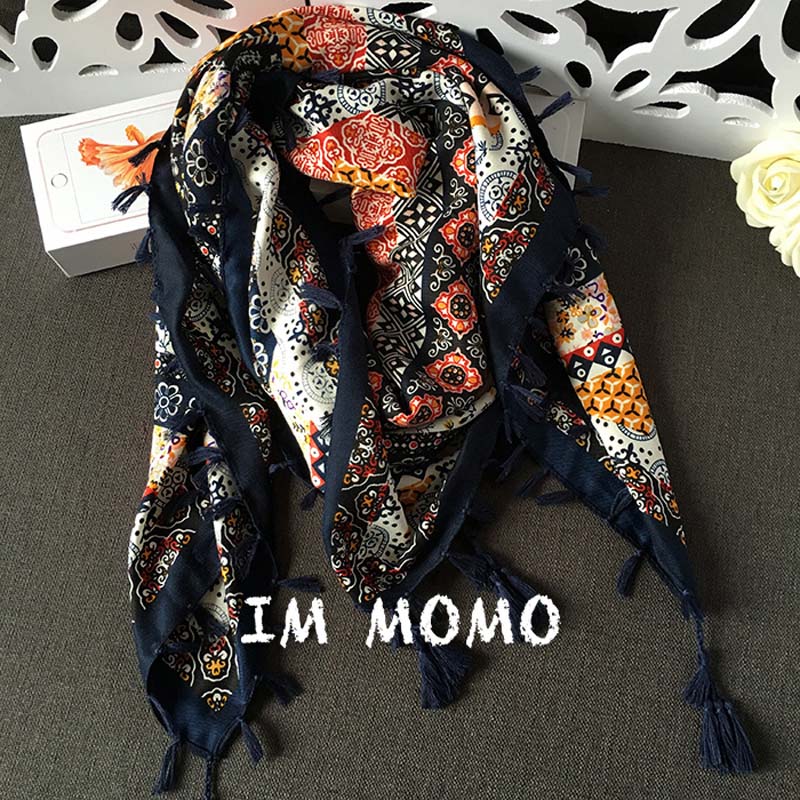 Etnisk geometri stil mærke firkantet kvast bomuldstørklæde hijab sjal til kvinder foulard bandana og pashmina 110*110cm: 4
