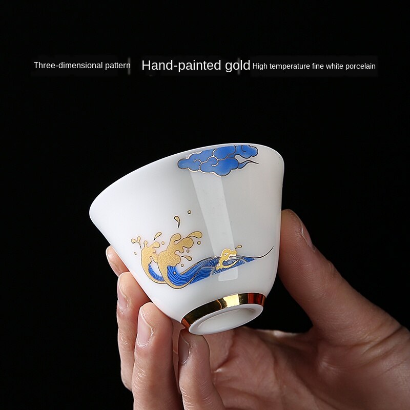 Alta branco copo de cerâmica artesanal porcelana xícara chá tigela casa kung fu chá conjunto pequeno copo mestre chá conjunto siteel