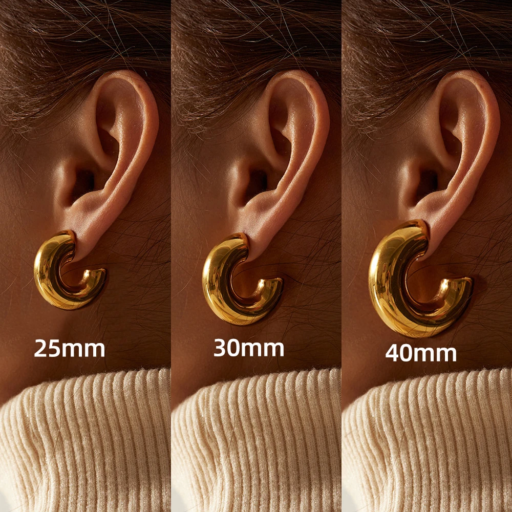 Nuevos pendientes de aro Retro de acero inoxidable con forma de C grueso, chapado en oro brillante, círculo PVD, tubo redondo, aros Huggie, joyería para oreja apilada