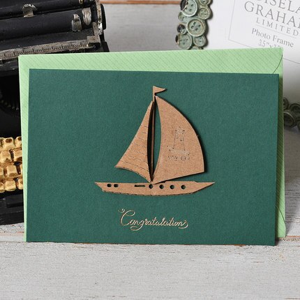 Vintage Kleine Kaart Uitnodiging Kids Party Verjaardagskaart Dad Vaderdag Mini Card: Sailing boat