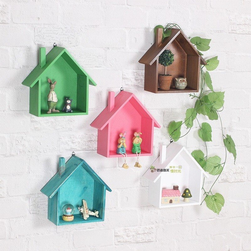 Étagère murale en bois colorée rétro, décoration créative pour maison en forme d'étagère, décoration artisanale pour chambre d'enfants WF925