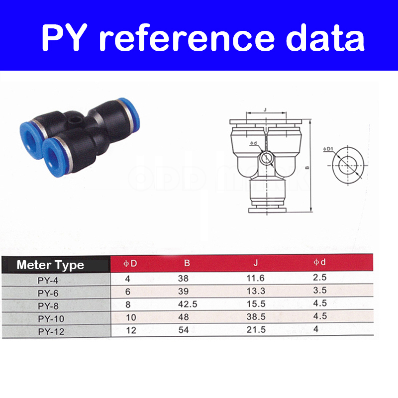 4-10PCS Pneumatic Fittings PY4 PY6 PY8 PY10 PY12 PY14 PY16 Air Piping Y Adapters One Touch Quick Release Fitting Connector