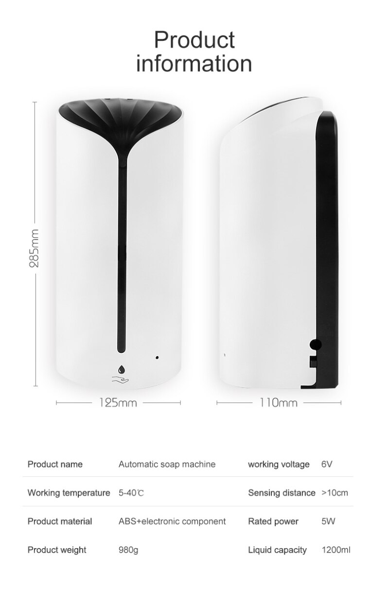 1200ML automatyczny dozownik mydła czujnik ręczny bezdotykowa maszyna robić dezynfekcji naścienny styl kroplówki akcesoria robić domu