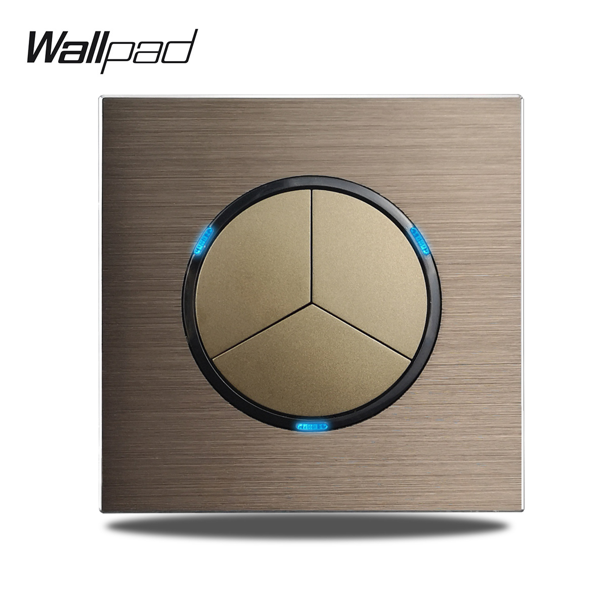 Bruine Wandschakelaar Met Ronde Led-Lichtknop 1 2 3 4 Bende Lichtschakelaar Geborsteld Aluminium Metalen Paneel, L6 Serie: 3XL / Ivoor