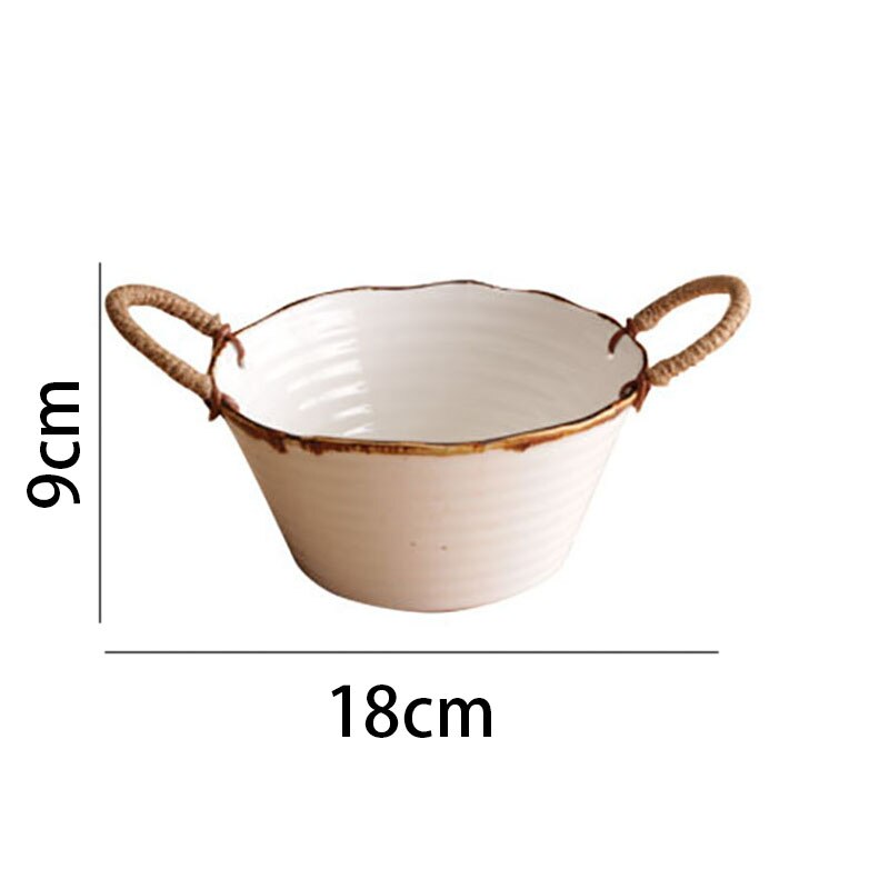 Retro Keramische Plaat Creatieve Hennep Touw Binaural Decoratieve Ontbijt Brood Schotel Desktop Fruitsalade Platen Keuken Servies: A